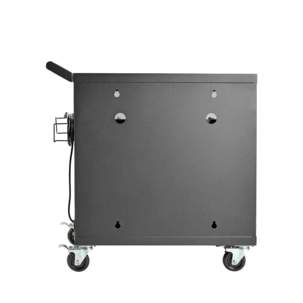 Eaton Tripp Lite 32-Port USB Charging Cart – Secure Storage for Tablets, iPad & Android, Wall-Mountable, 4" Casters, Steel, Black