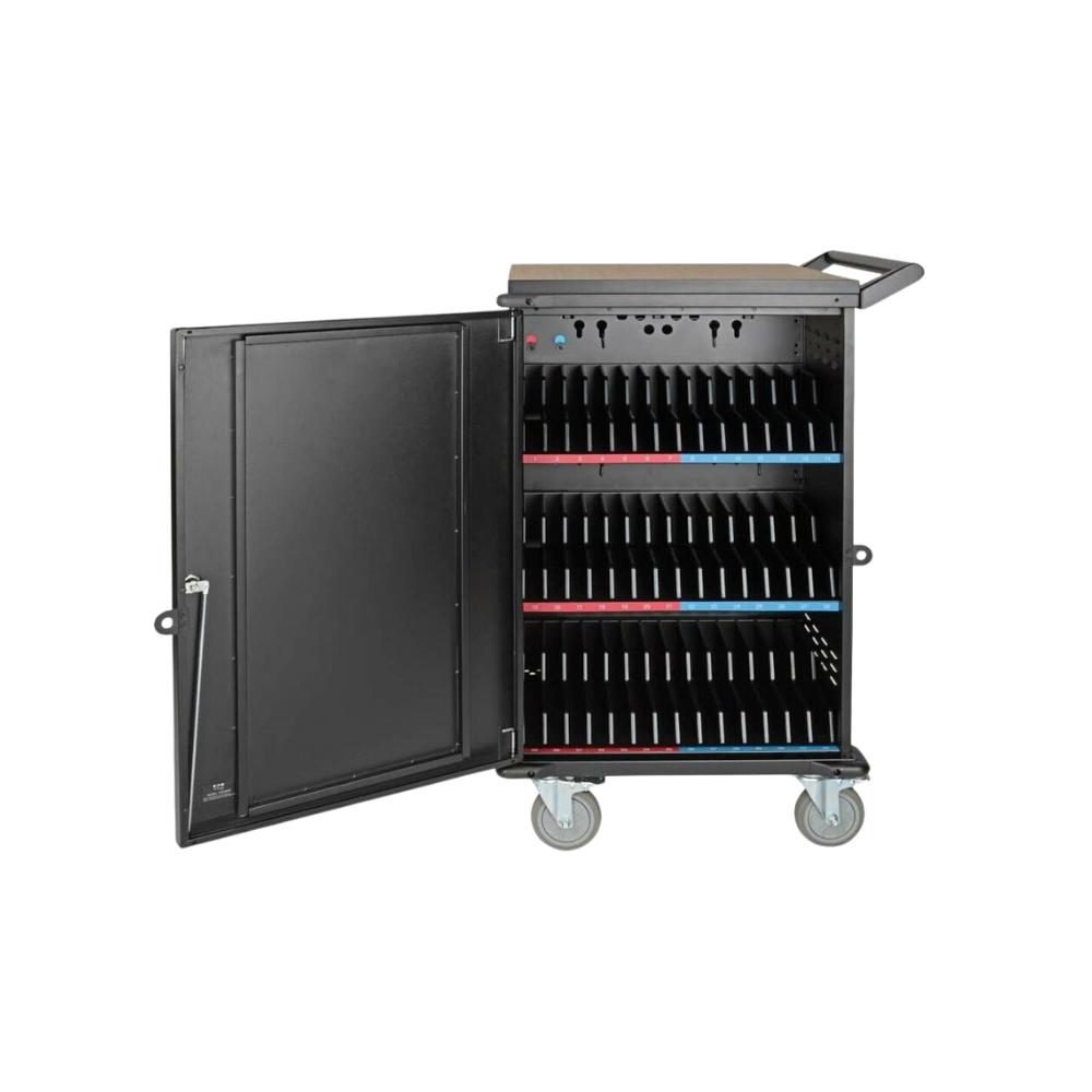 Eaton Tripp Lite 42-Device AC Charging Cart – For Laptops & Chromebooks, 120V, 3-Shelf Steel Cabinet, 10 ft. Power Cord, Black
