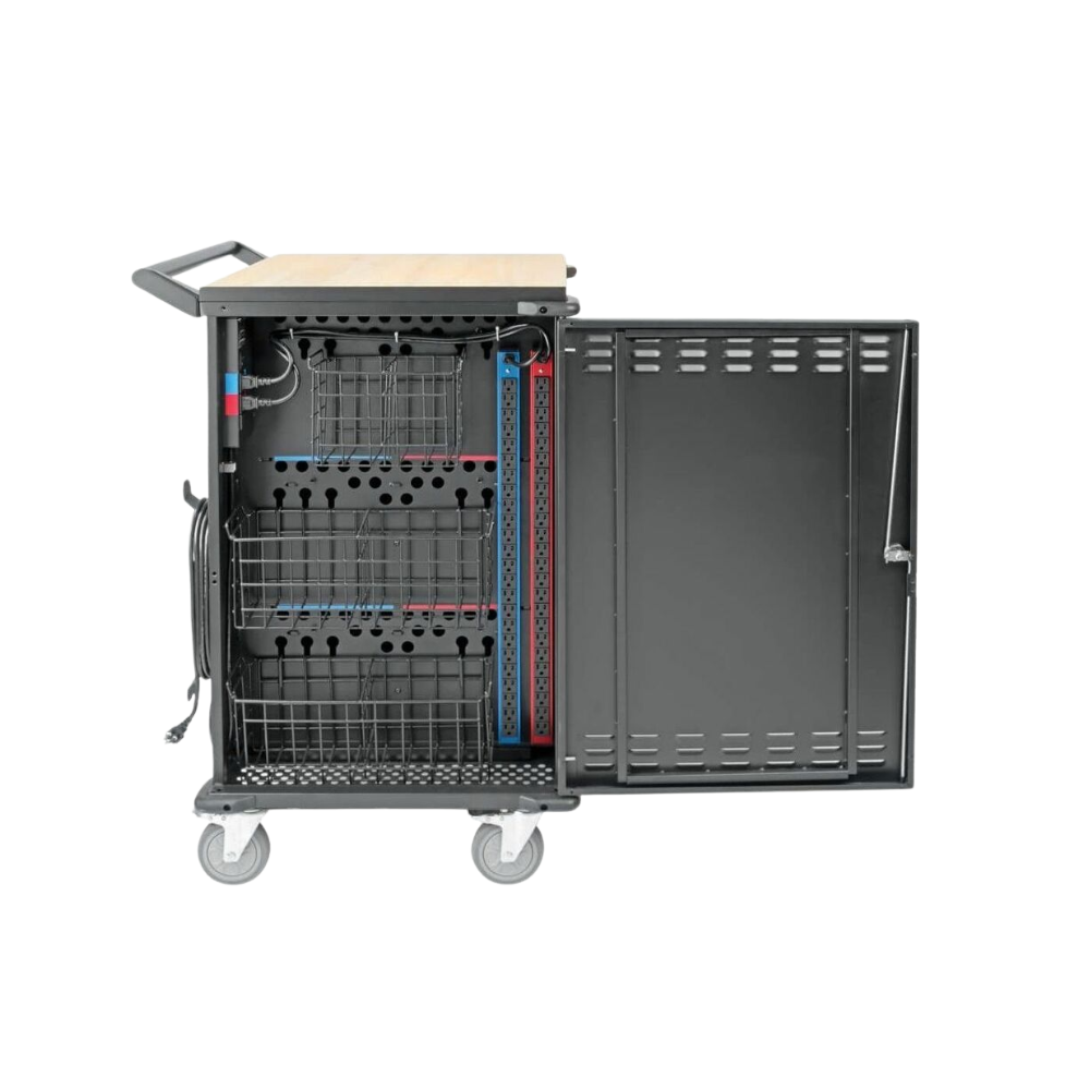 Eaton Tripp Lite 42-Device AC Charging Cart – For Laptops & Chromebooks, 120V, 3-Shelf Steel Cabinet, 10 ft. Power Cord, Black