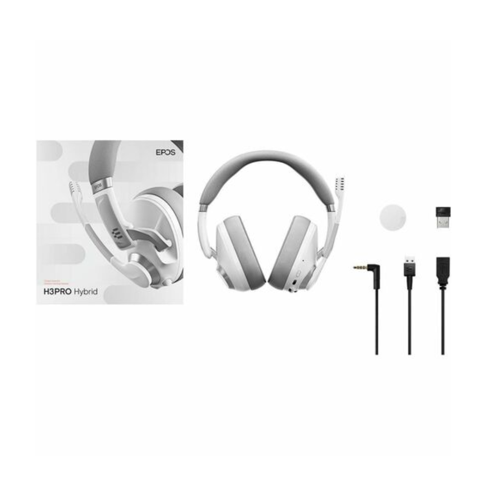 EPOS H3PRO Hybrid Wireless Gaming Headset - Stereo - Wired/Wireless - Bluetooth - USB Type-A & 3.5mm - Noise Cancelling - Ghost White