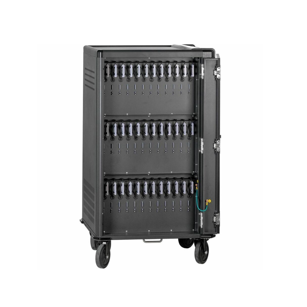 V7 36-Device USB-C PD Charging Cart – Pre-Wired, 65W USB-C Power Delivery, 5" Casters, Supports Laptops & Tablets up to 16" – Black