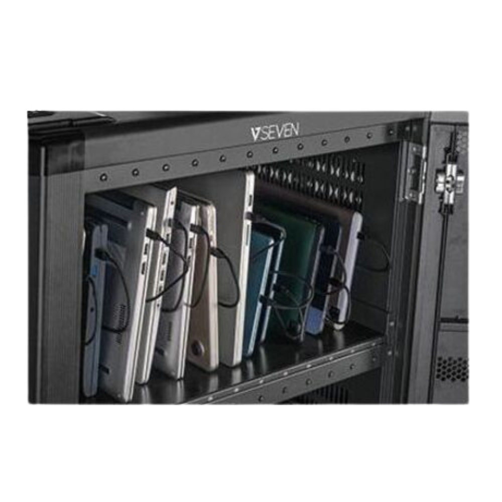 V7 36-Device USB-C PD Charging Cart – Pre-Wired, 65W USB-C Power Delivery, 5" Casters, Supports Laptops & Tablets up to 16" – Black