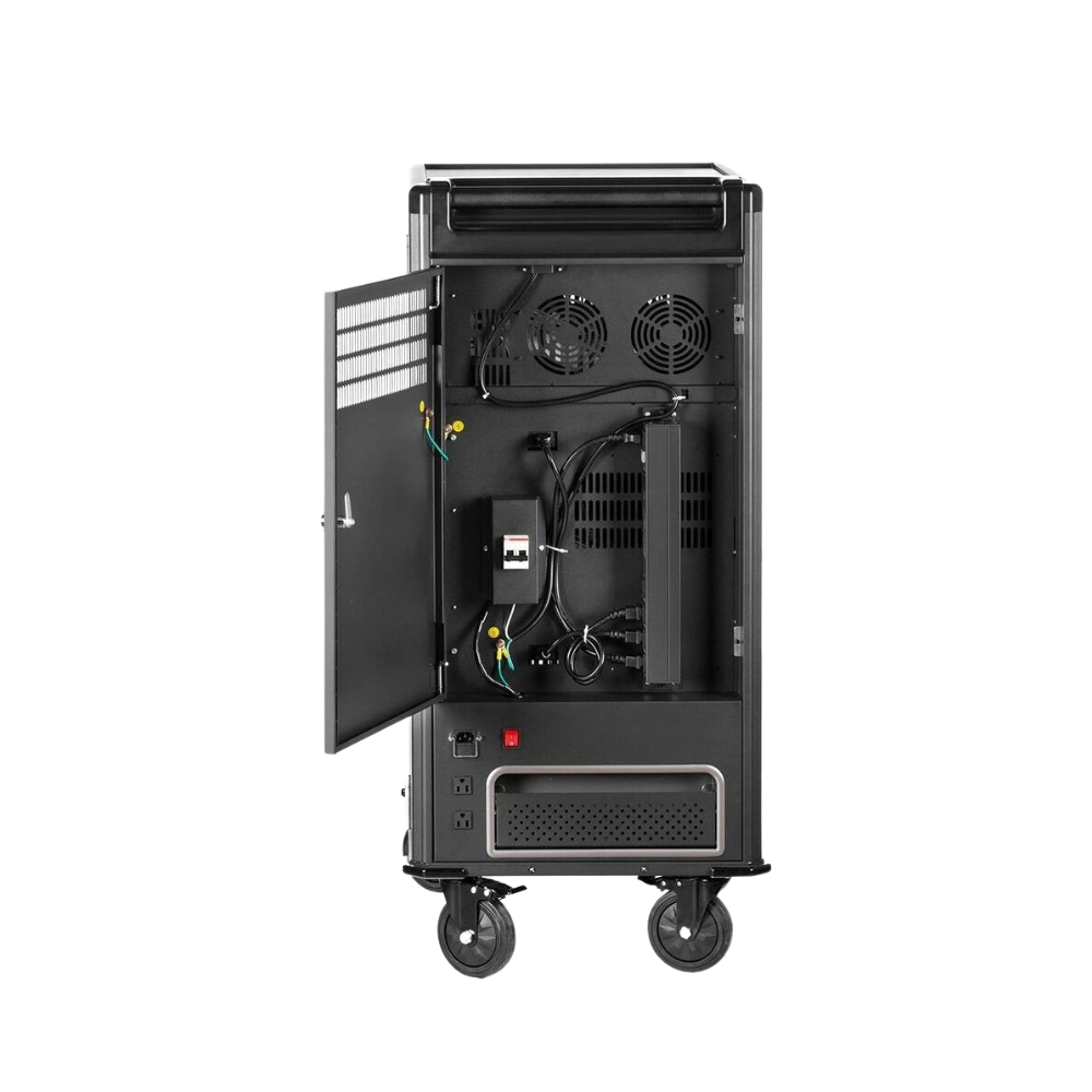 V7 36-Device USB-C PD Charging Cart – Pre-Wired, 65W USB-C Power Delivery, 5" Casters, Supports Laptops & Tablets up to 16" – Black