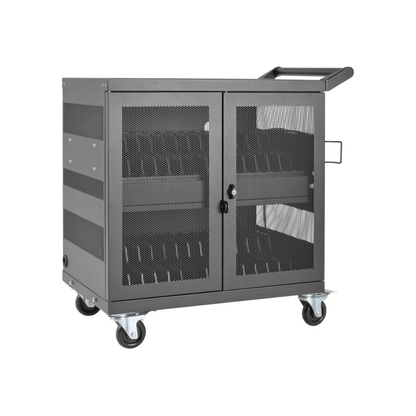 Eaton Tripp Lite 32-Port USB Charging Cart – Secure Storage for Tablets, iPad & Android, Wall-Mountable, 4" Casters, Steel, Black