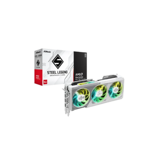 ASRock AMD Radeon RX 9070 XT Steel Legend Triple Fan 16GB GDDR6 PCIe 5.0 Graphics Card - White