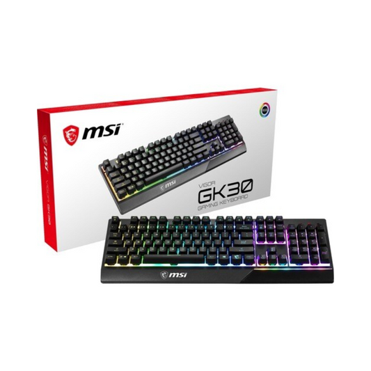 MSI VIGOR GK30 Gaming Keyboard - Cable Connectivity - USB 2.0 Interface - 104 Keys - Windows - Plunger Keyswitch - Black