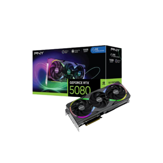 PNY NVIDIA GeForce RTX 5080 EPIC-X RGB Overclocked Triple Fan 16GB GDDR7 PCIe 5.0 Graphics Card