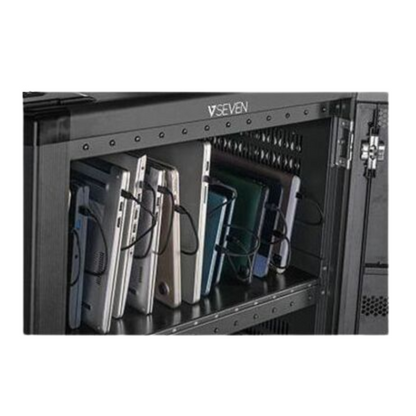 V7 36-Device USB-C PD Charging Cart – Pre-Wired, 65W USB-C Power Delivery, 5" Casters, Supports Laptops & Tablets up to 16" – Black